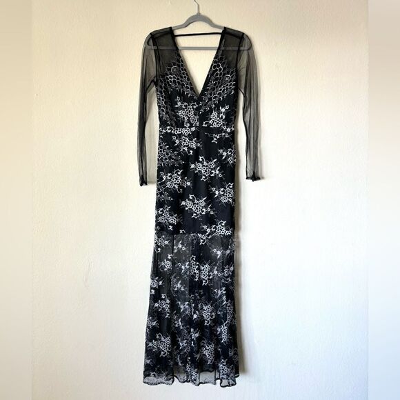 Lovers and Friends Mystic Maxi Slate Black Dress Sheer Long Sleeve Size M - Picture 7 of 10